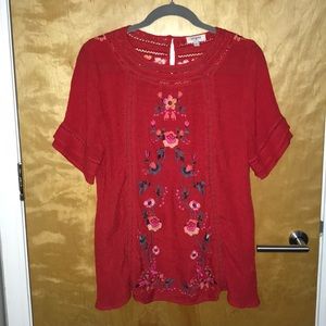 Red embroidered top